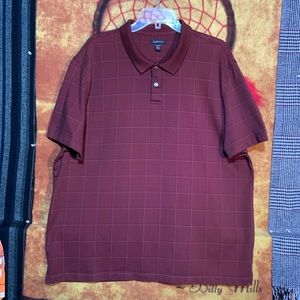 VAN HEUSEN-men’s maroon plaid short sleeved 2-button polo shirt